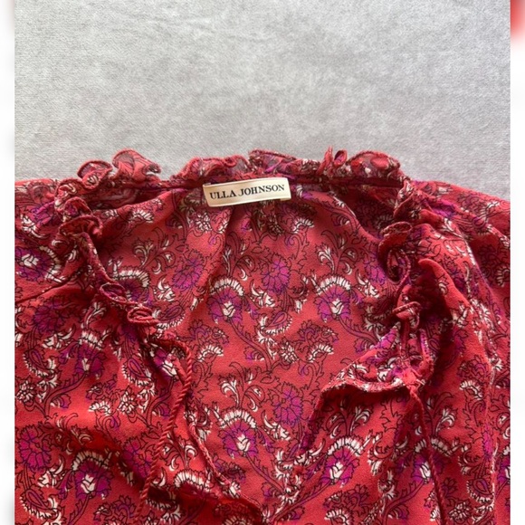 Ulla Johnson Red Floral Mini Dress Silk - Picture 3 of 8